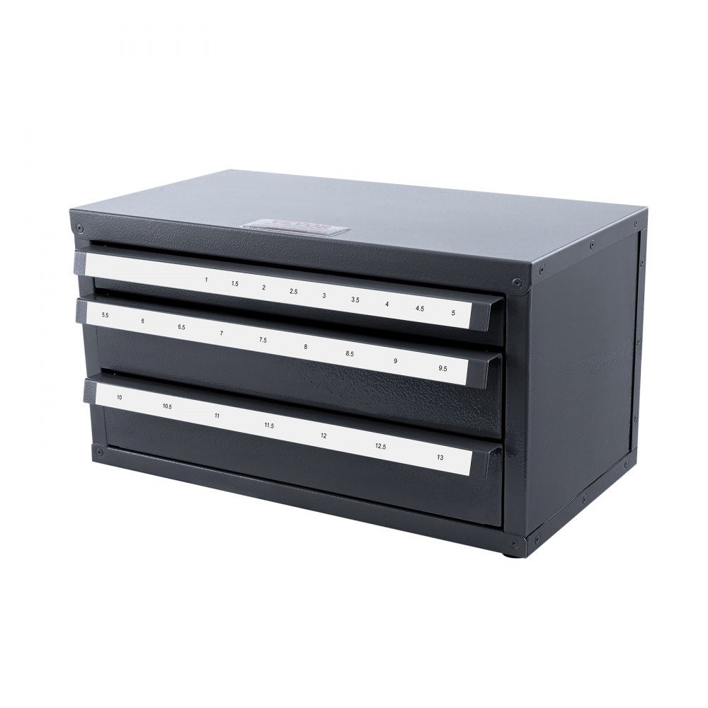 Bohrer-Spender-Schrank, Bohrer-Organizer mit drei Schubladen für 1 mm bis 13 mm, Bohrer-Spender-Organizer aus Stahl mit Etiketten, stapelbarer Bohrer-Spender zur Bohrer-Aufbewahrung