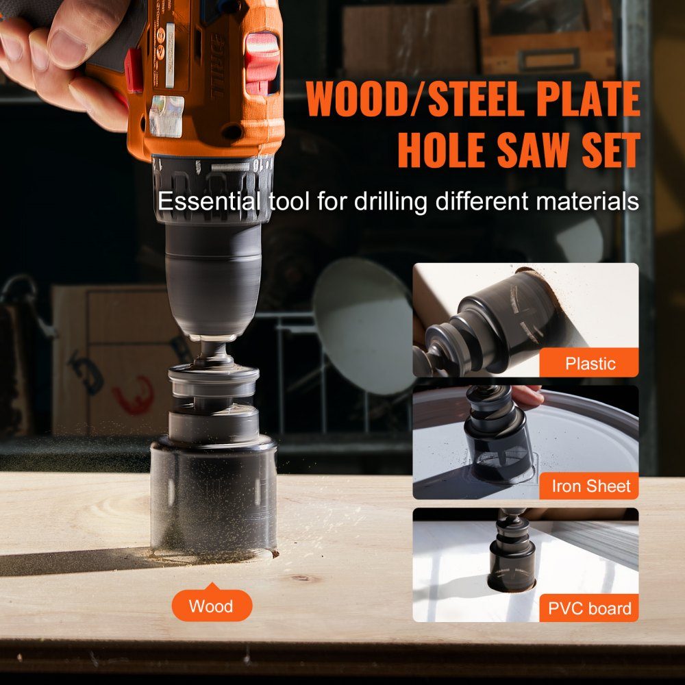 Bimetal hole saw set, 18 pieces. Perforated sheets, 6 hole drills cutting depth 38 mm, bimetal hole saw set, drill accessories, professional hole saws for drilling wood, iron, plastic and PVC etc