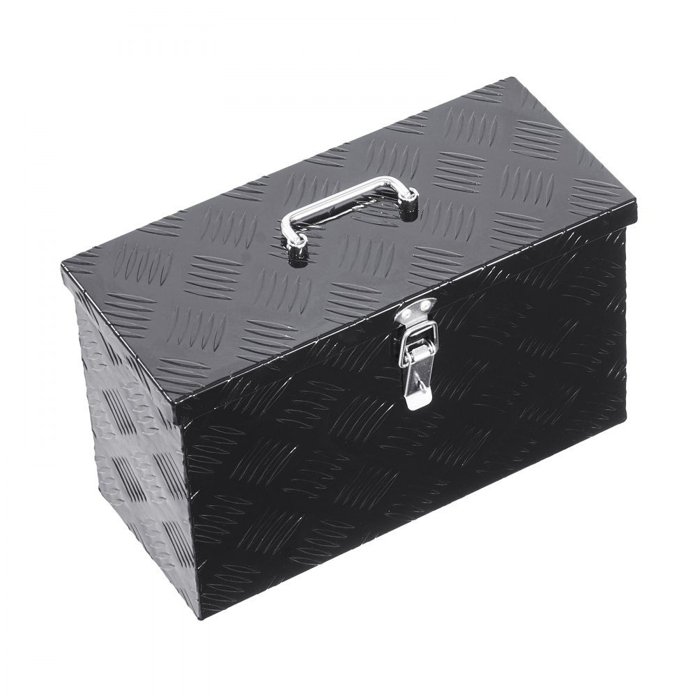 Wytrzymała aluminiowa skrzynia narzędziowa do ciężarówki Skrzynka narzędziowa w paski (406 x 190 x 254 mm) z bocznym i górnym uchwytem Organizer do przechowywania przyczepy kempingowej Czarny