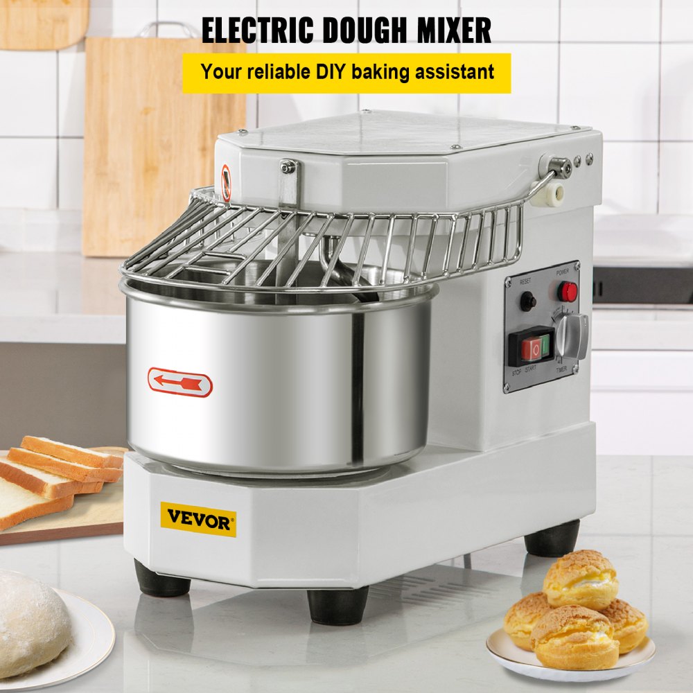 Dough kneading machine food processor, 8 L stainless steel dough mixer, 450 W, adjustable (130/233/414 rpm), including stainless steel bowl, safety shield, timer, ideal for bakeries, restaurants, pizzerias Dough kneading machine food processor, 8 L stainless steel dough mixer, 450 W, adjustable (130/233/414 rpm), including stainless steel bowl, safety shield, timer, ideal for bakeries, restaurants, pizzerias