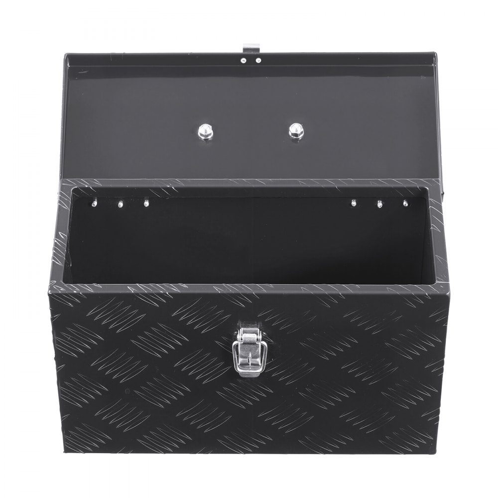 Wytrzymała aluminiowa skrzynia narzędziowa do ciężarówki Skrzynka narzędziowa w paski (406 x 190 x 254 mm) z bocznym i górnym uchwytem Organizer do przechowywania przyczepy kempingowej Czarny