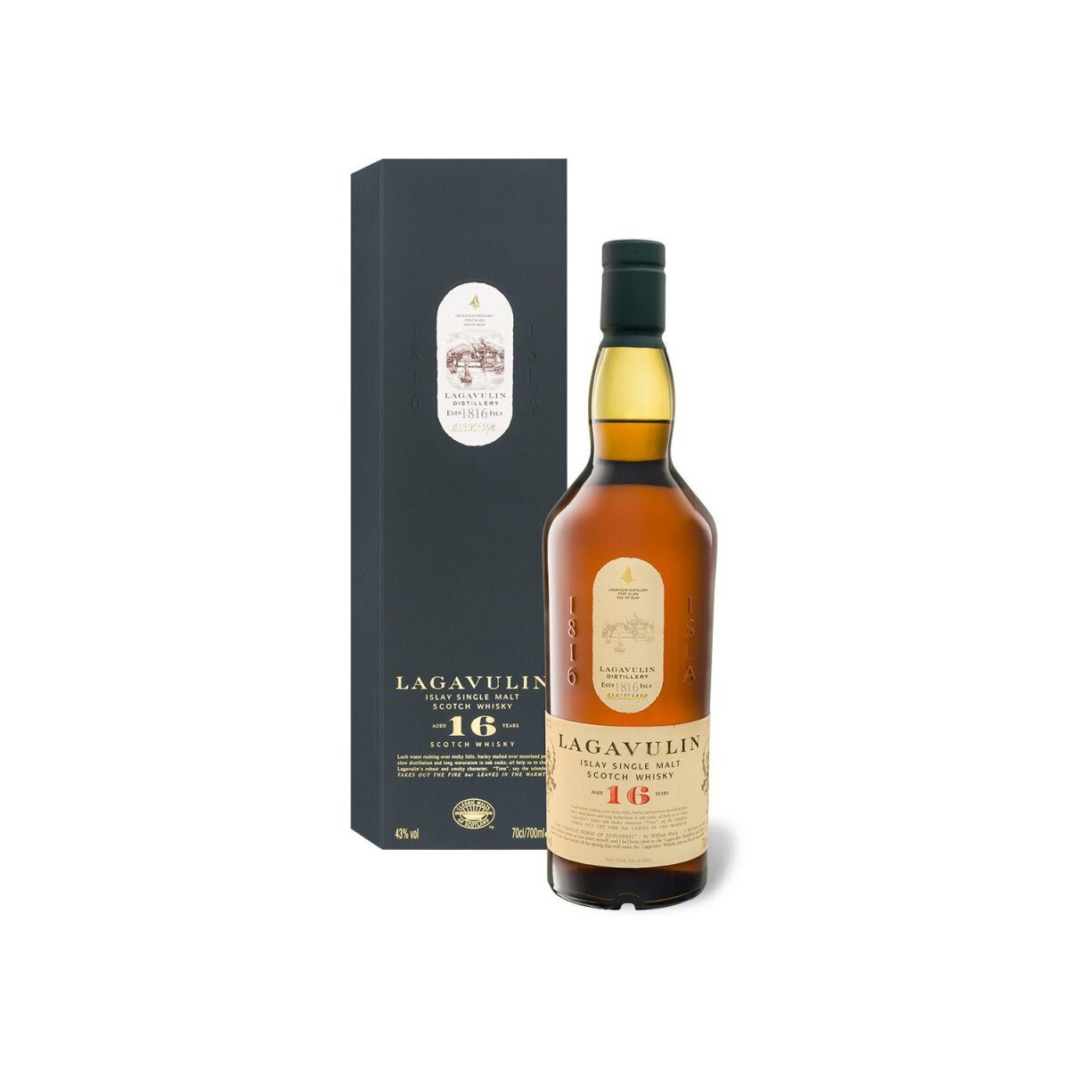 Lagavulin Islay Single Malt Scotch Whisky 16 jaar met geschenkdoos 43% Vol
