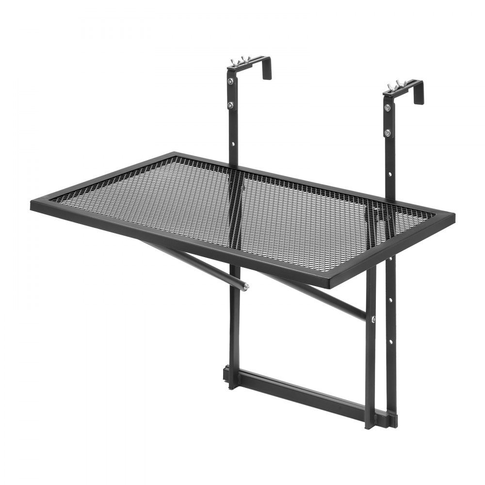 Balkontisch, 61 x 41 cm, klappbarer Metall-Balkon-Hängetisch, Klapptisch für Außengeländer, 5-stufig verstellbar, passend für Geländer von 2,5 bis 11,9 cm, Serviertisch für Terrasse und Terrasse