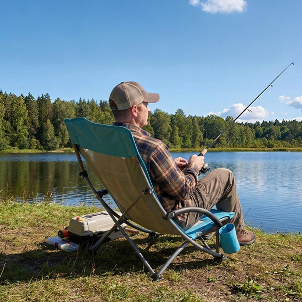 2 x campingstoelen klapstoelen 150 kg draagvermogen, visstoel met hoge rugleuning & kopjesvak & mesh rugleuning & draagtas & strandstoelen met extra brede zitting voor buitenactiviteiten vissen