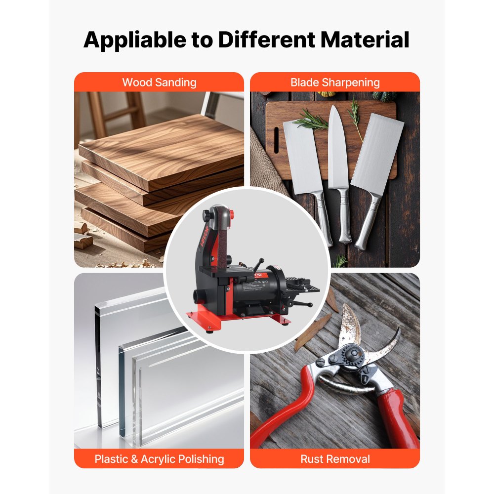 Ponceuse à disque à bande 250 W, ponceuse à disque 127 mm et ponceuse à bande 25,4 x 762 mm, avec table de travail réglable de 0 à 45° et ouverture d'aspiration de poussière pour le travail du bois et l'affûtage des couteaux