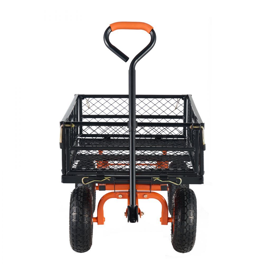 Chariot de jardin, chariot de jardin en métal avec cadre facile à assembler, chariot à main inclinable avec poignée convertible 2 en 1, brouette polyvalente avec capacité de charge de 400 kg, pneus de 10"