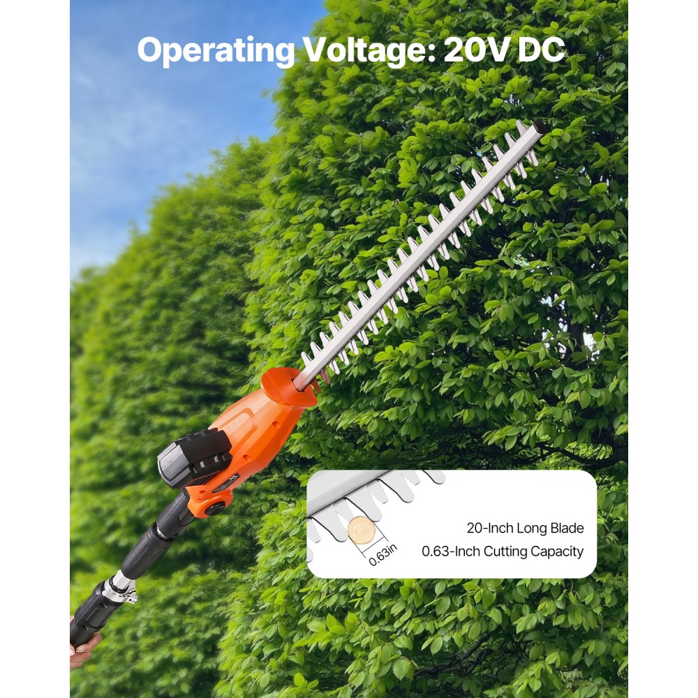 Heckenschere Akku, 1200 U/min, 199-248 cm ausziehbar, Heckenschere für hohe Äste, 20 V Akku, kabellose elektrische Heckenschere mit 51 cm Klinge, 5 Winkel verstellbar für Hof und Garten