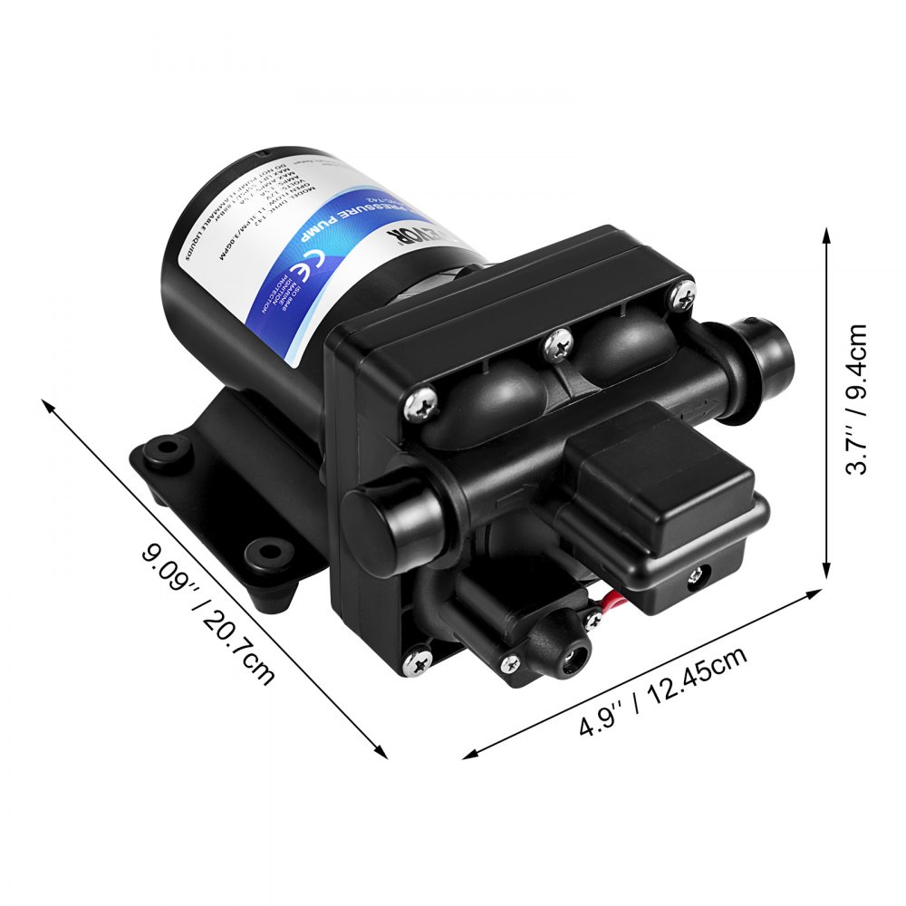 12 V hogedrukmembraanwaterpomp, 3 GPM hogedrukmembraanwaterpomp van polypropyleen, max. druk 45 psi zelfaanzuigende waterpomp, met ingebouwde terugslagklep, voor caravan, boot 12 V hogedrukmembraanwaterpomp, 3 GPM hogedrukmembraanwaterpomp van polypropyleen, max. druk 45 psi zelfaanzuigende waterpomp, met ingebouwde terugslagklep, voor caravan, boot