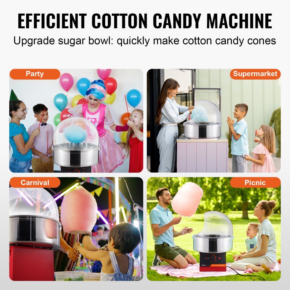 Elektrische suikerspinmachine, 1KW suikerspinmachine, commerciële suikerspinmachine met deksel, roestvrijstalen kom en suikerlepel, voor kinderverjaardagsfeestjes thuis, familiereünies (rood)