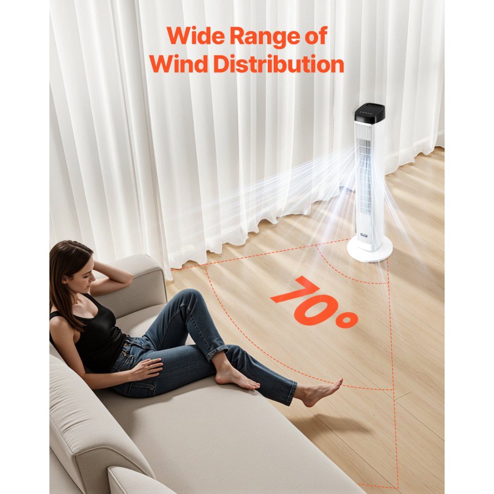 Tower Fan 6.7m/s Speed ​​Evaporative Air Cooler 70° Oscillating Fans with 3 Speeds 4 Modes 12 Hour Timer Remote Control for Bedroom Office Home