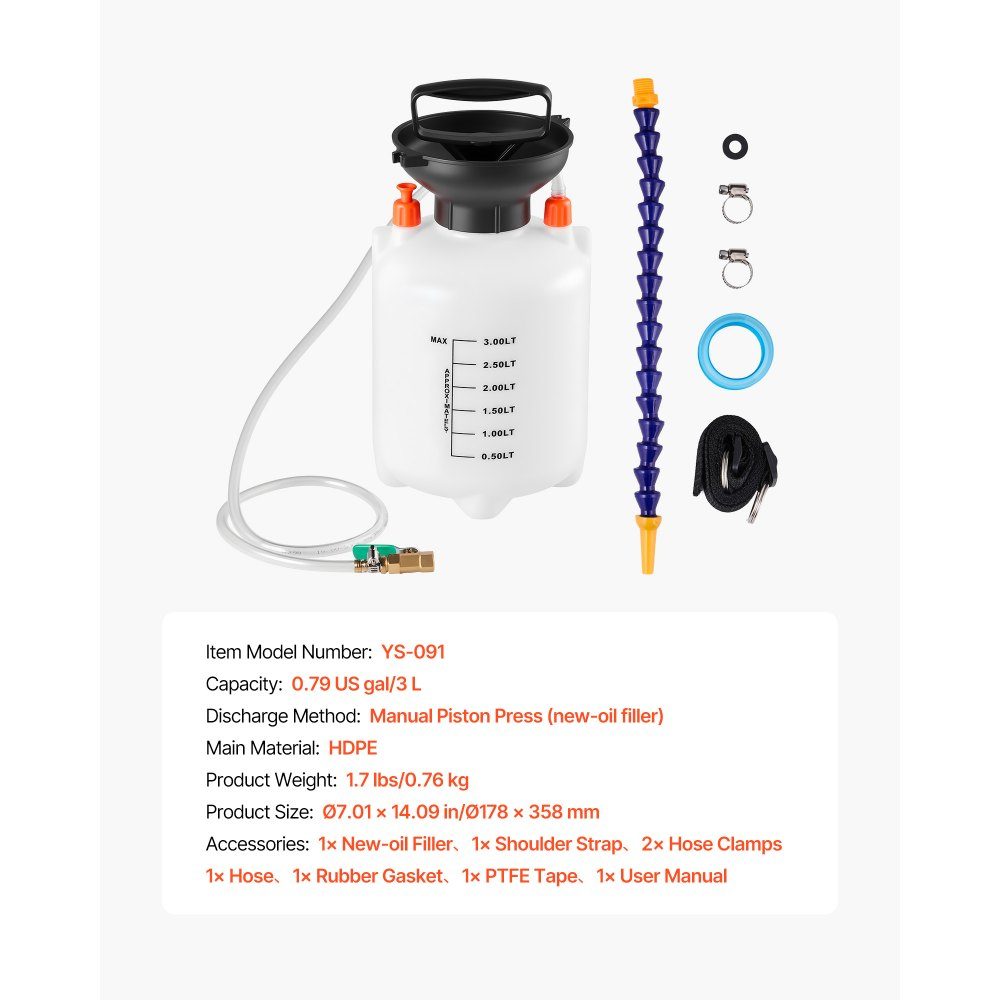 Getriebeölpumpe, 3 l, Öleinfüller, manuelle Getriebeöltransferpumpe mit Schlauch und HDPE-Tank, Pumpenwerkzeug mit PTFE-Band, Kfz-Ölfüllsystem, manueller Getriebeöleinfüller