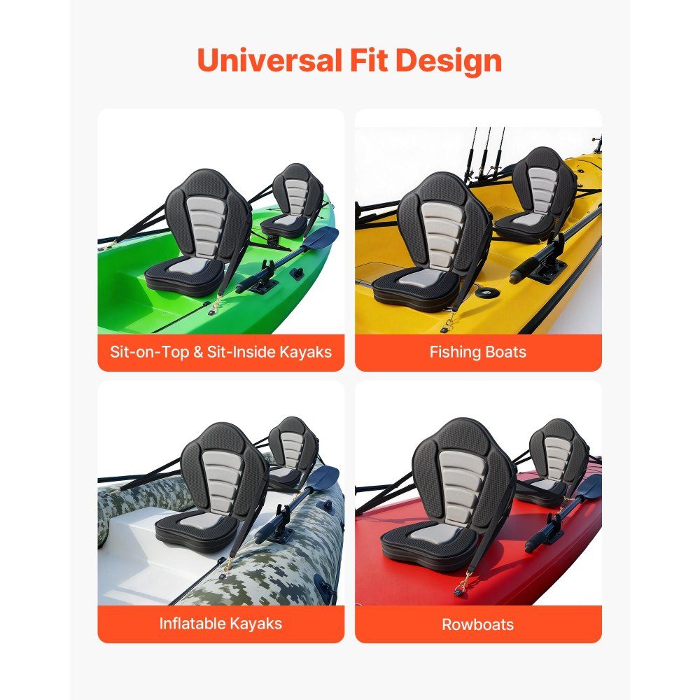 2 x Kayak Seat 53mm Thick Padded Stand Up Paddle Board Seat Boat Seat with Backrest and Storage Bag and Adjustable Strap for Inflatable Kayak SUP Canoe Fishing Boat
