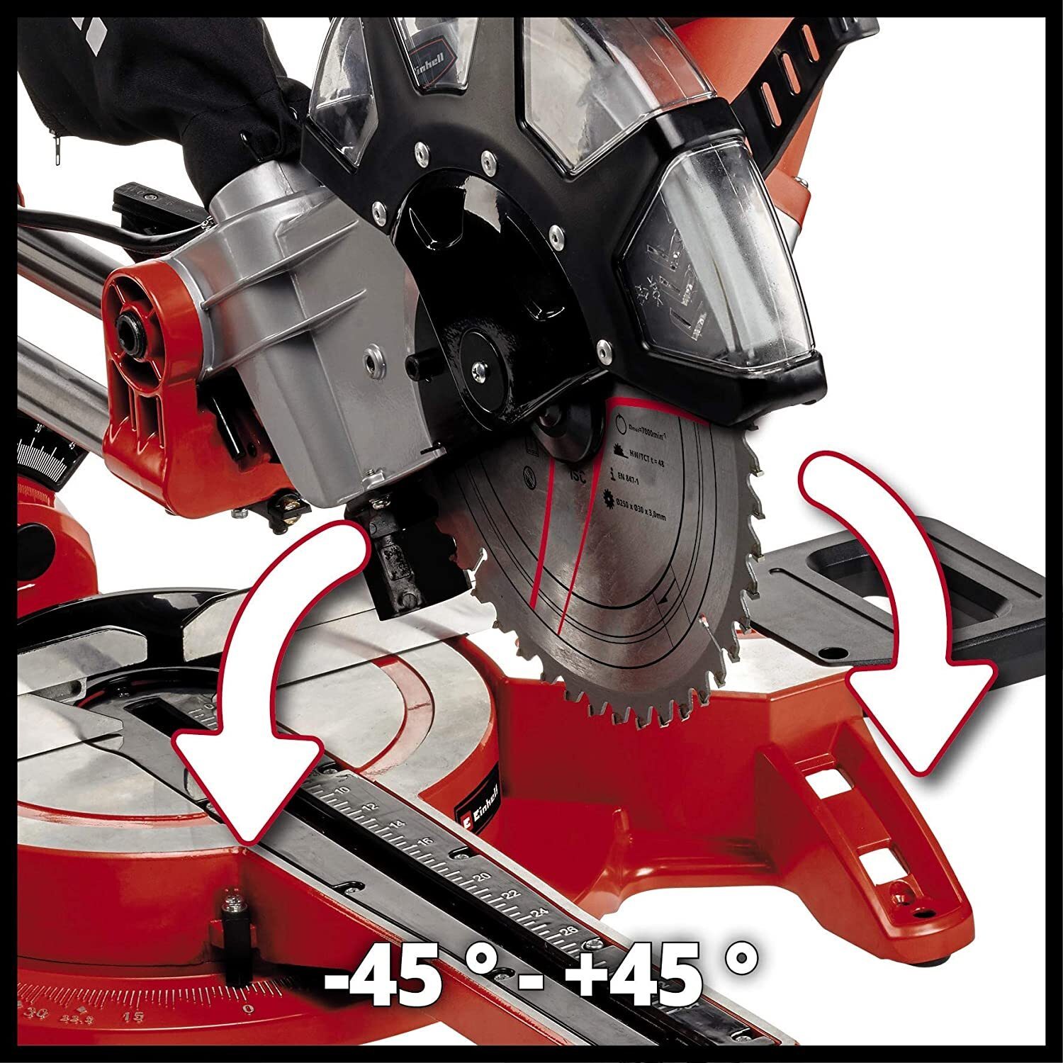 Einhell pull miter saw TC-SM 2534/1 Dual (max. 2350 W, Ø250 x Ø30 mm saw blade, 4000 min-1, integrated pull function, tiltable saw head, workpiece stop, laser, incl. carbide saw blade)