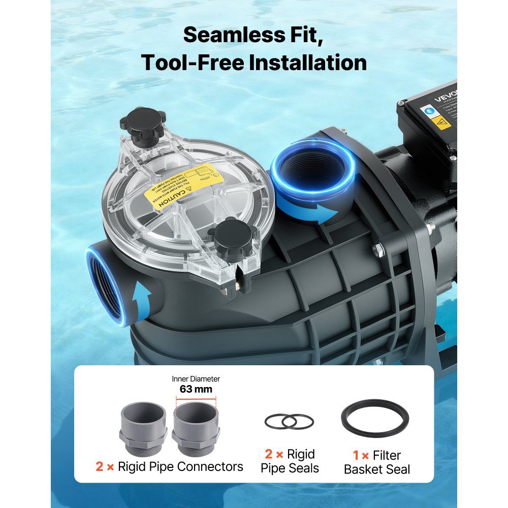 Zwembadpomp 3 kW, filterpomp 35.000 L/H max. debiet, eentraps zwembadpomp 2860 tpm, 19 m max. hoofd, met 24-Stunden-Timer en filtermand, voor bovengrondse en ingebouwde zwembaden en spa's