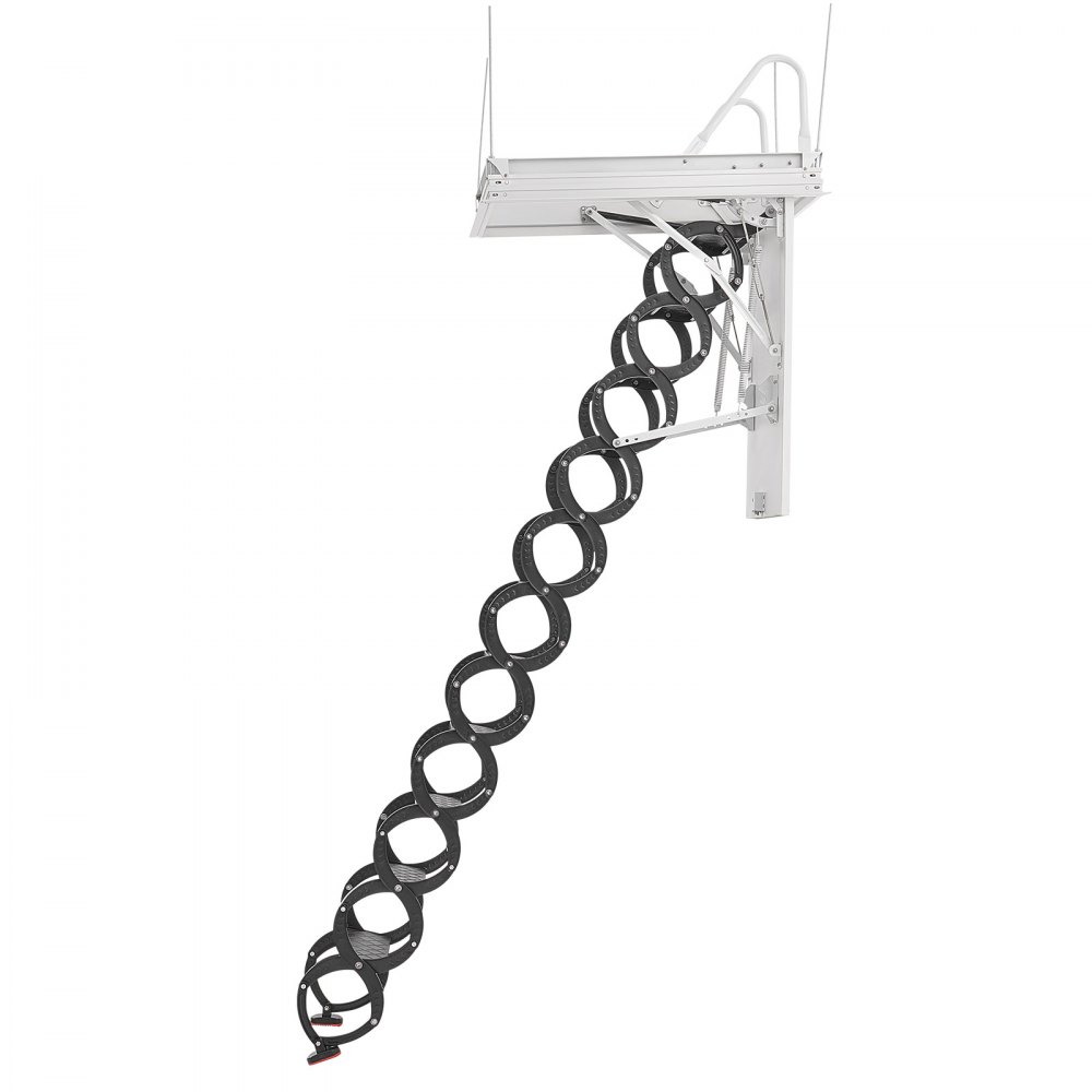 Drabina na poddasze, nośność 299,4 kg, odpowiednia do sufitów o wysokości od 2,6 do 2,85 m i wielkości otworu 1000,76 x 698,5 mm, schody nożycowe ze stali stopowej z cięgłem na poddasze Drabina na poddasze, nośność 299,4 kg, odpowiednia do sufitów o wysokości od 2,6 do 2,85 m i wielkości otworu 1000,76 x 698,5 mm, schody nożycowe ze stali stopowej z cięgłem na poddasze