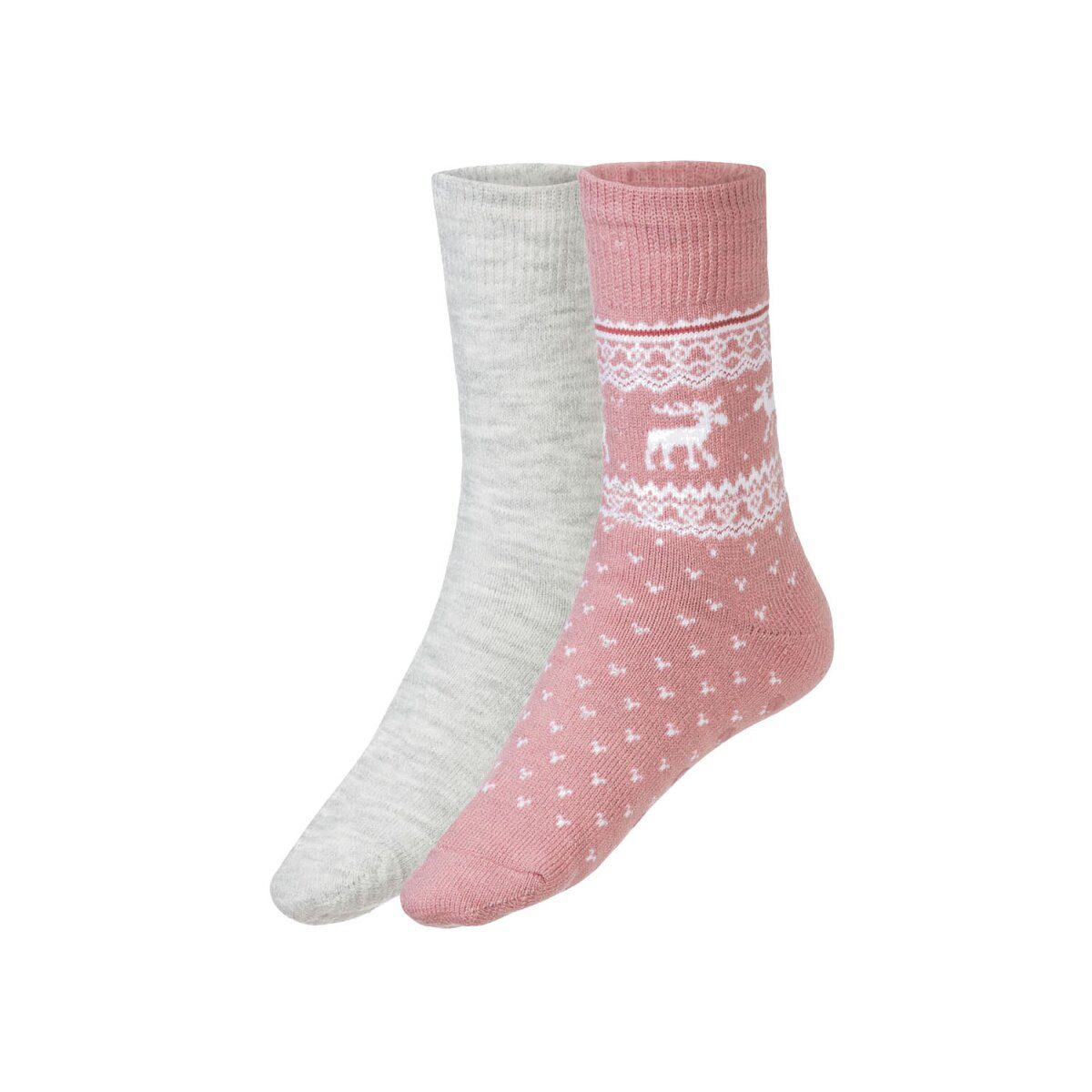 esmara® women's thermal socks, 2 pairs, soft and warming (pink motif/light gray melange, 35-38)