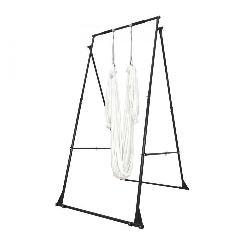 Aerial Yoga Frame Schommelstandaard met 6 m yogahangmat (wit) en Max. 200 kg laadvermogen, driehoekige structuur en EVA-schuim, horizontale aanpassing op 4 niveaus en verticale aanpassing op 6 niveaus