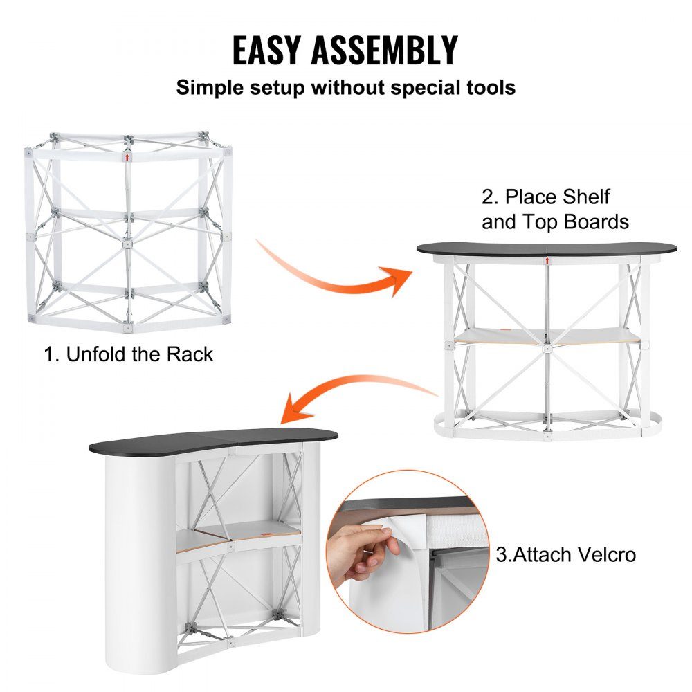 Tragbare Messetheke, Messetheke, 130 x 46,5 x 95 cm, Messestand, Ausstellungsthekenständer, faltbarer Promotion-Einzelhandels-Stehtisch, Pop-up-Podium mit Ablagefach, Tragetasche