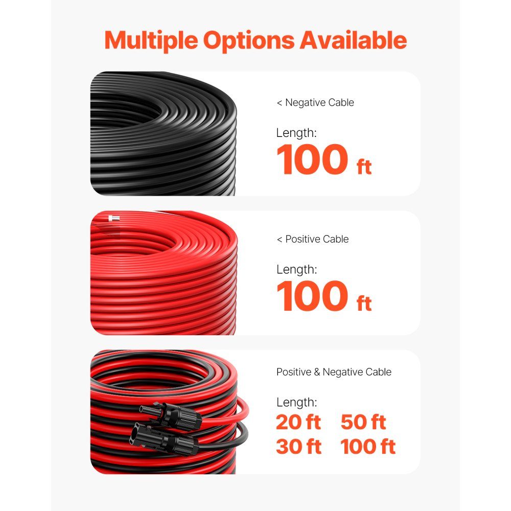 100ft Solar Cable, Solar Panel Extension Cable, 10AWG Cable, IP67 Waterproof PV Cable for Home Solar Panels, -40 to 105℃, Ships and RVs, Red