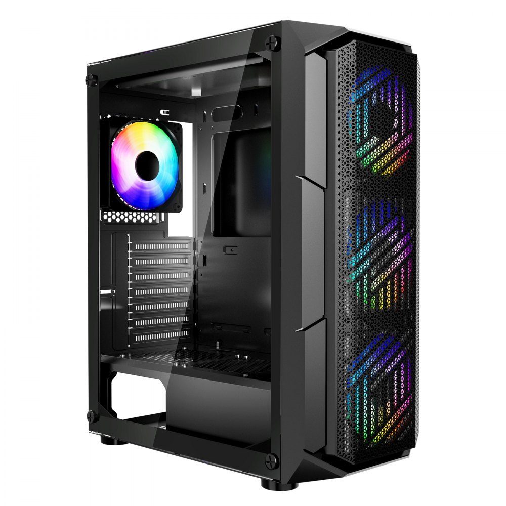 PC Gaming Case, Mid-Tower, High Airflow Tempered Glass Panel, Dust Filter, 4x 120mm ARGB Fans, Cable Management, for GPUs up to 320mm Length, for ATX / M-ATX / ITX