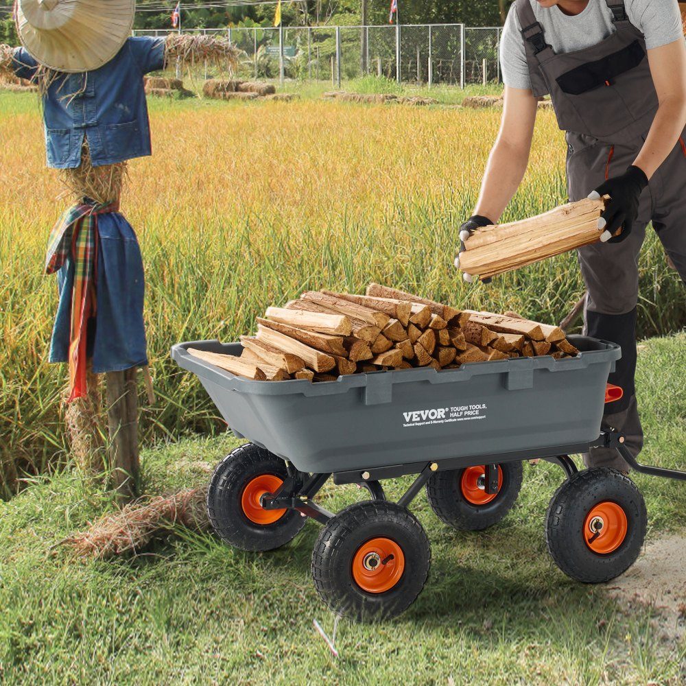 Gartenwagen, Gartenwagen mit einfach zu montierendem Stahlrahmen, Kippwagen mit umwandelbarem 2-in-1-Griff, Mehrzweckschubkarre mit 360 kg Tragfähigkeit, 255 mm Reifen