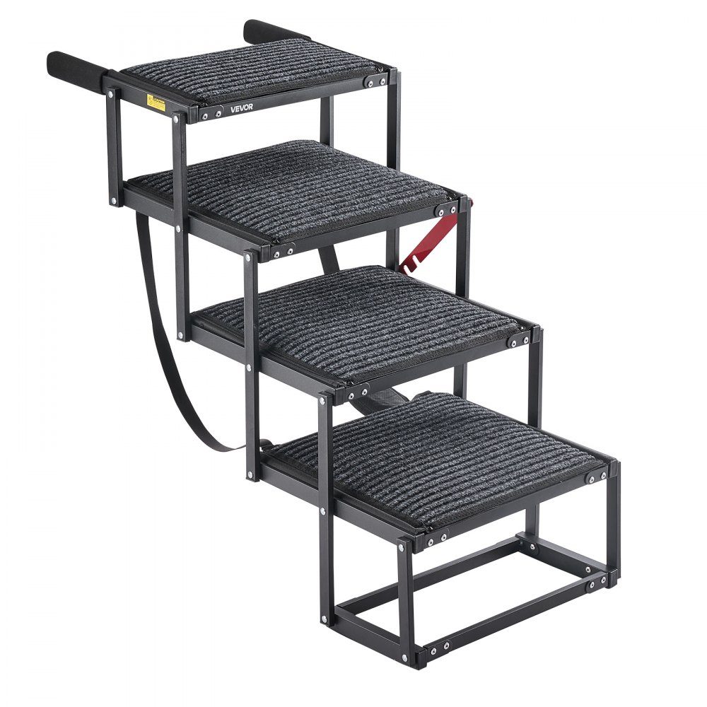 Dog stairs car foldable 4 steps, extra wide dog ramp for large dogs with soft felt carpet, portable entry aid for cars, SUVs, trucks, loft beds, sofas, load capacity up to 90 kg