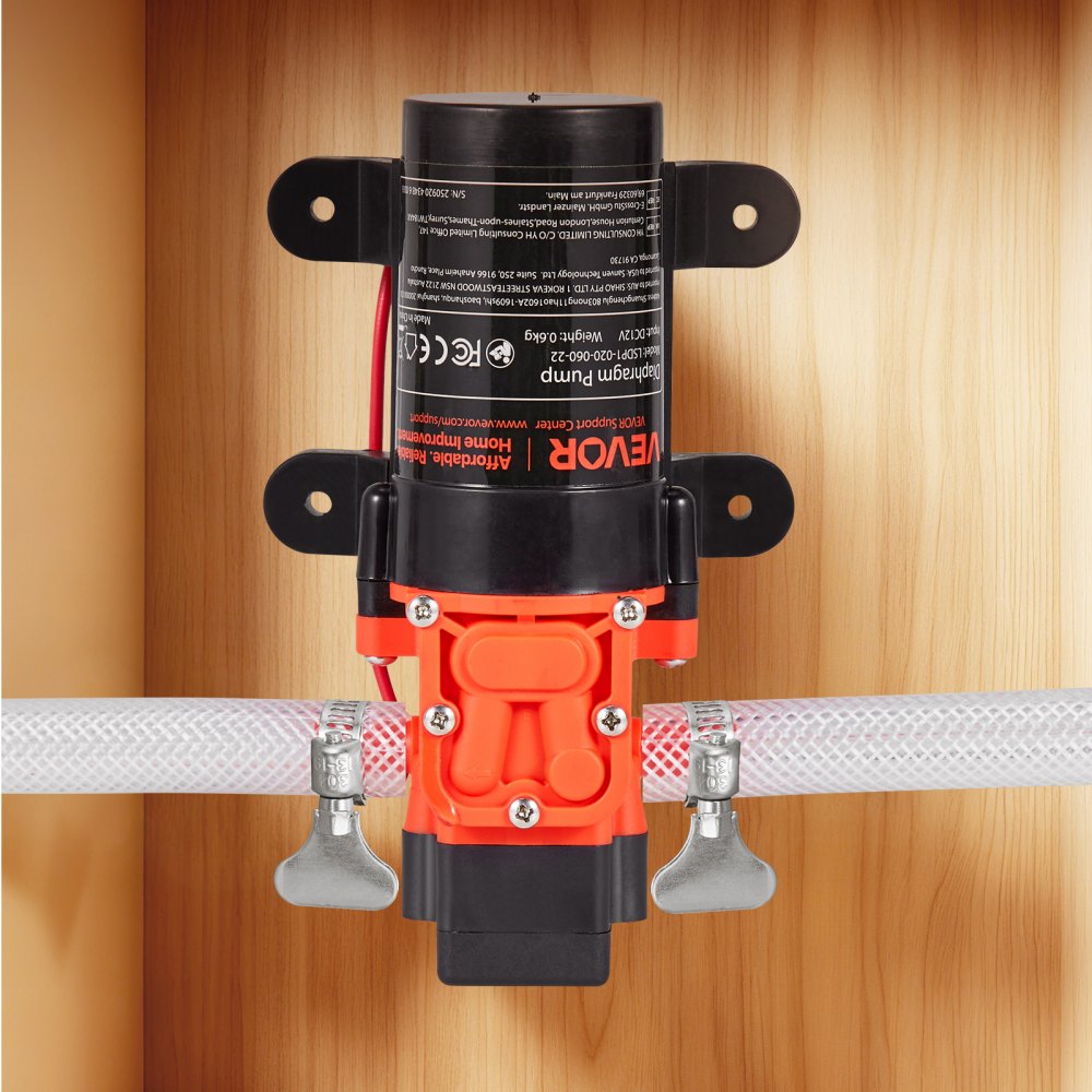Membraanpomp, 12V DC, 4,5L/min, zelfaanzuigende 2-kamer membraanwaterpomp met 2 slangklemmen, 5,5 bar max. druk, stille werking, voor camper, caravan, boot, tuinbesproeiing Membraanpomp, 12V DC, 4,5L/min, zelfaanzuigende 2-kamer membraanwaterpomp met 2 slangklemmen, 5,5 bar max. druk, stille werking, voor camper, caravan, boot, tuinbesproeiing