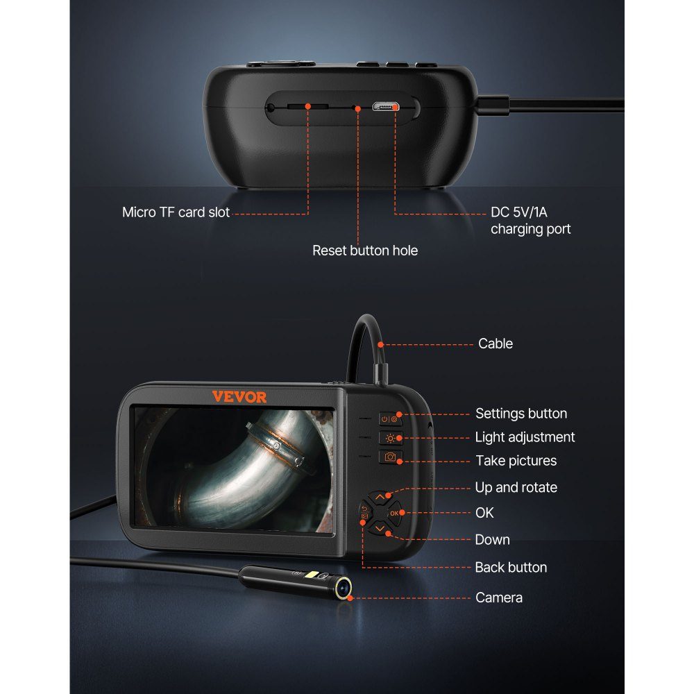 Endoscope Camera with Light Triple Lens Industrial Endoscope 4.5" IPS Screen Inspection Camera 1920x1080 Waterproof Pipe Camera Car Engine Sewer HVAC Duct Inspection