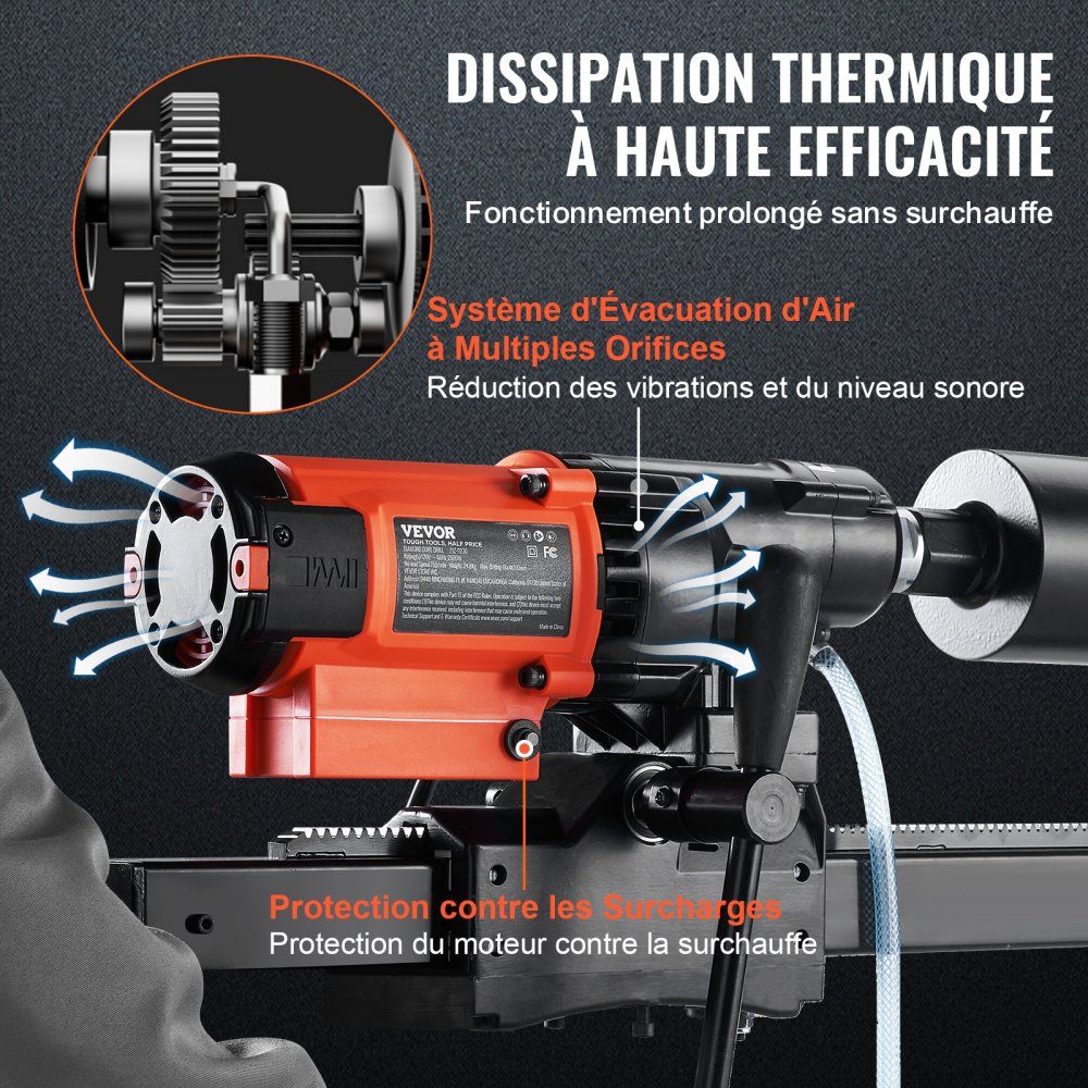 Diamantbohranlage 3200W Diamantkernbohrmaschine Kernbohrmaschine 0-750 U/min Kernbohrmaschine Nass- und Trockenbohren, 20cm Magnetbohrmaschine geeignet zum Bohren von Stahlbeton, Marmor usw