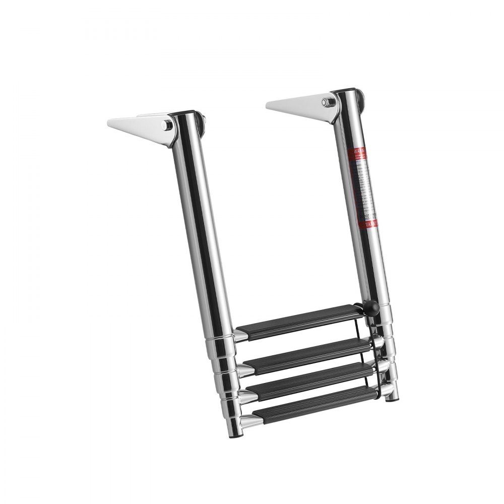 Uitschuifbare bootladder, zwemtrap met 4 treden en antislippedaal, zwemtrapladder met 408 kg draagvermogen voor achtersteveninvoer, telescopische ladder van roestvrij staal 304 voor aanlegsteigers, pontons, zwembad