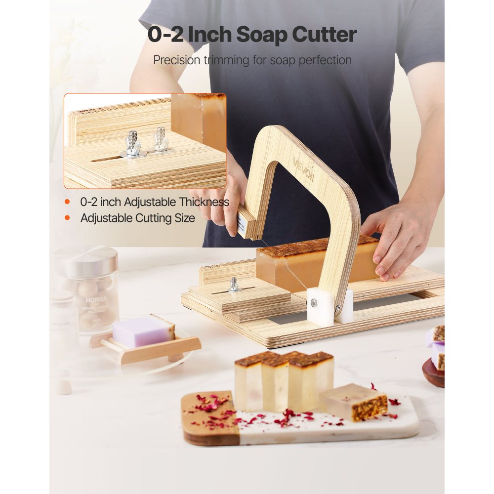 Soap Cutter 0-2 Inch Adjustable Thickness, Wooden Soap Cutter with Adjustable Wire Tension Stainless Steel, with Extra Wires, Multi-Handmade DIY Cutting Tool Soap Cutter 0-2 Inch Adjustable Thickness, Wooden Soap Cutter with Adjustable Wire Tension Stainless Steel, with Extra Wires, Multi-Handmade DIY Cutting Tool