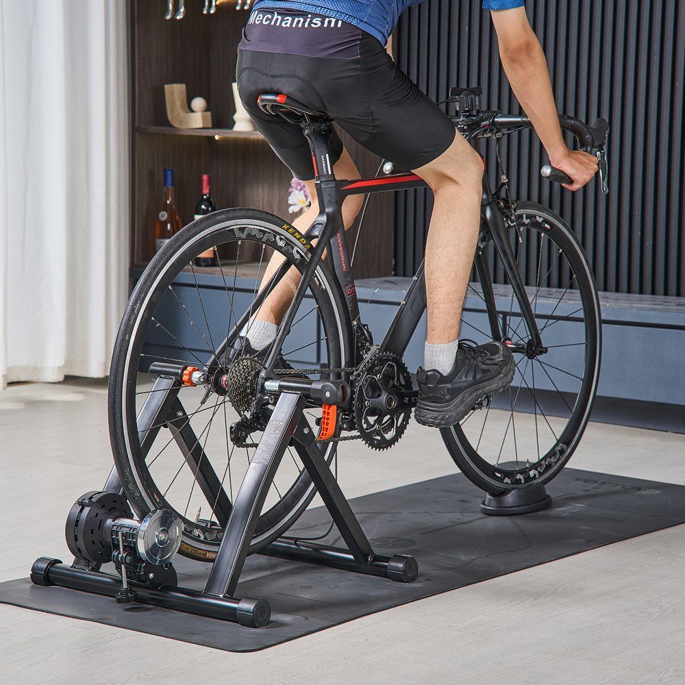 Bike Roller Trainer, Bike Trainer for 24-27"/700C Wheels, 6 Level Resistance, Foldable Magnetic Bike Trainer, Exercise Bike with Quick Release and Front Wheel Pad, Black