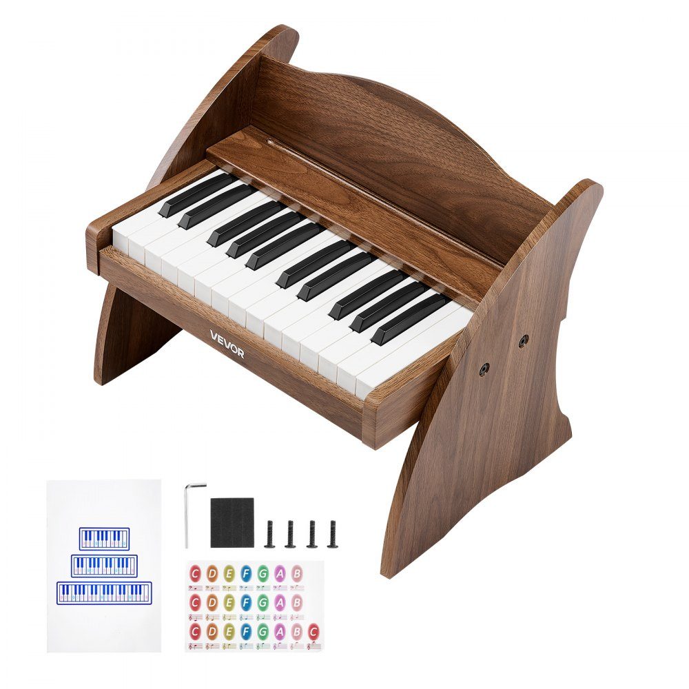 Children's keyboard, 25 keys, electric piano, wooden piano for children aged 3 and over, musical toy with realistic sound, dual power, adjustable volume, early musical education, walnut wood