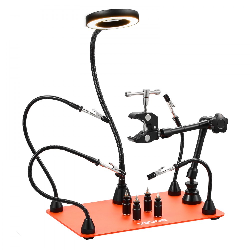 Soldering aid third hand, magnetic soldering station, with 3x LED magnifying lamp, 4 circuit board holders & 360 degree hot air gun holder, base station for repairs, crafts & hobbies Soldering aid third hand, magnetic soldering station, with 3x LED magnifying lamp, 4 circuit board holders & 360 degree hot air gun holder, base station for repairs, crafts & hobbies