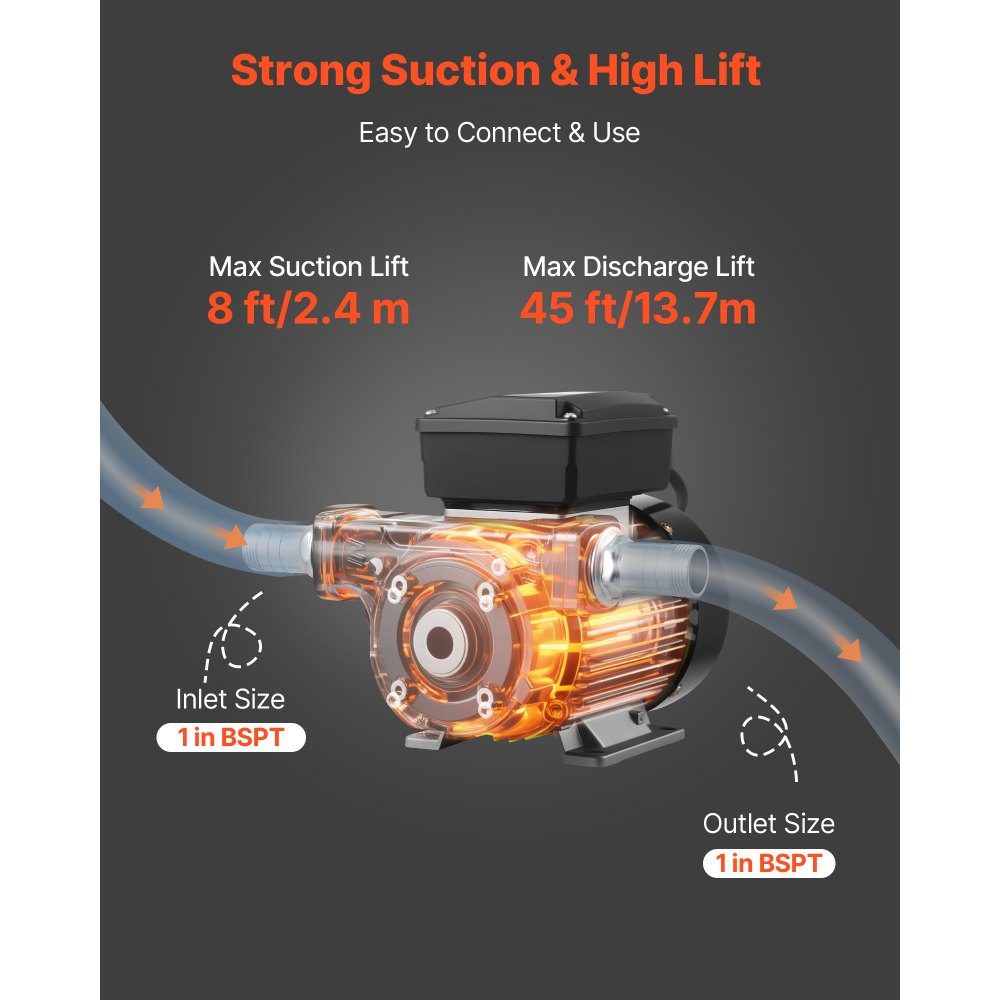 Pompe de transfert de carburant, 230 V AC, pompe de transfert de diesel électrique, 60 L/min, hauteur d'aspiration maximale 2,4 m, hauteur de refoulement maximale 13,7 m, pour kérosène, biodiesel, machines agricoles