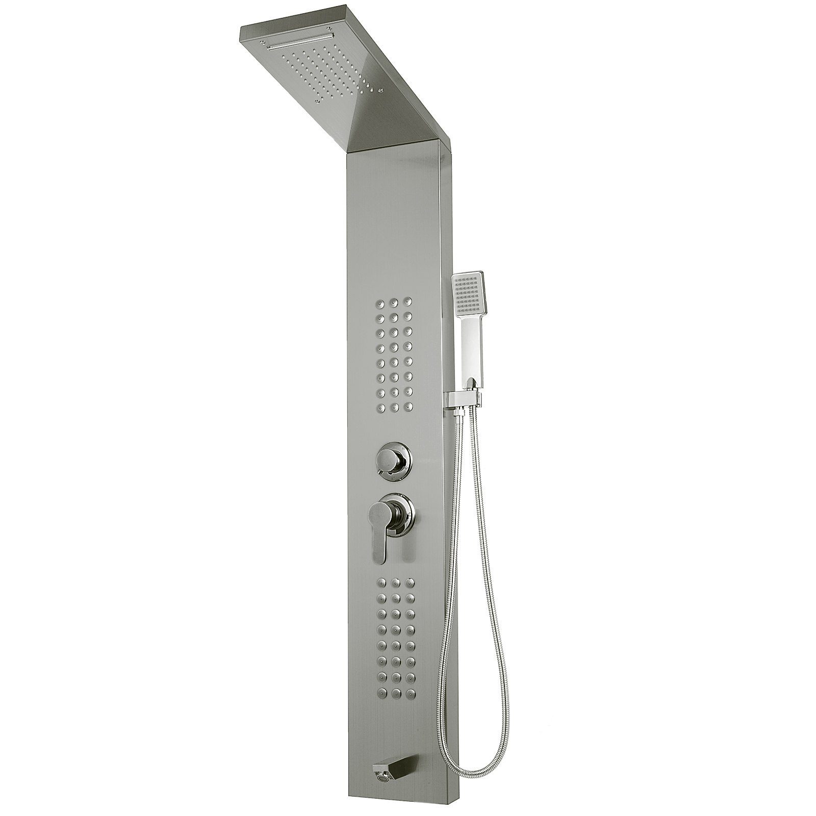 Colonne de douche 5 en 1, pomme de douche, colonne de douche à effet de pluie, douchette à main en cascade d'hydromassage en acier inoxydable (argent mat, séparé)