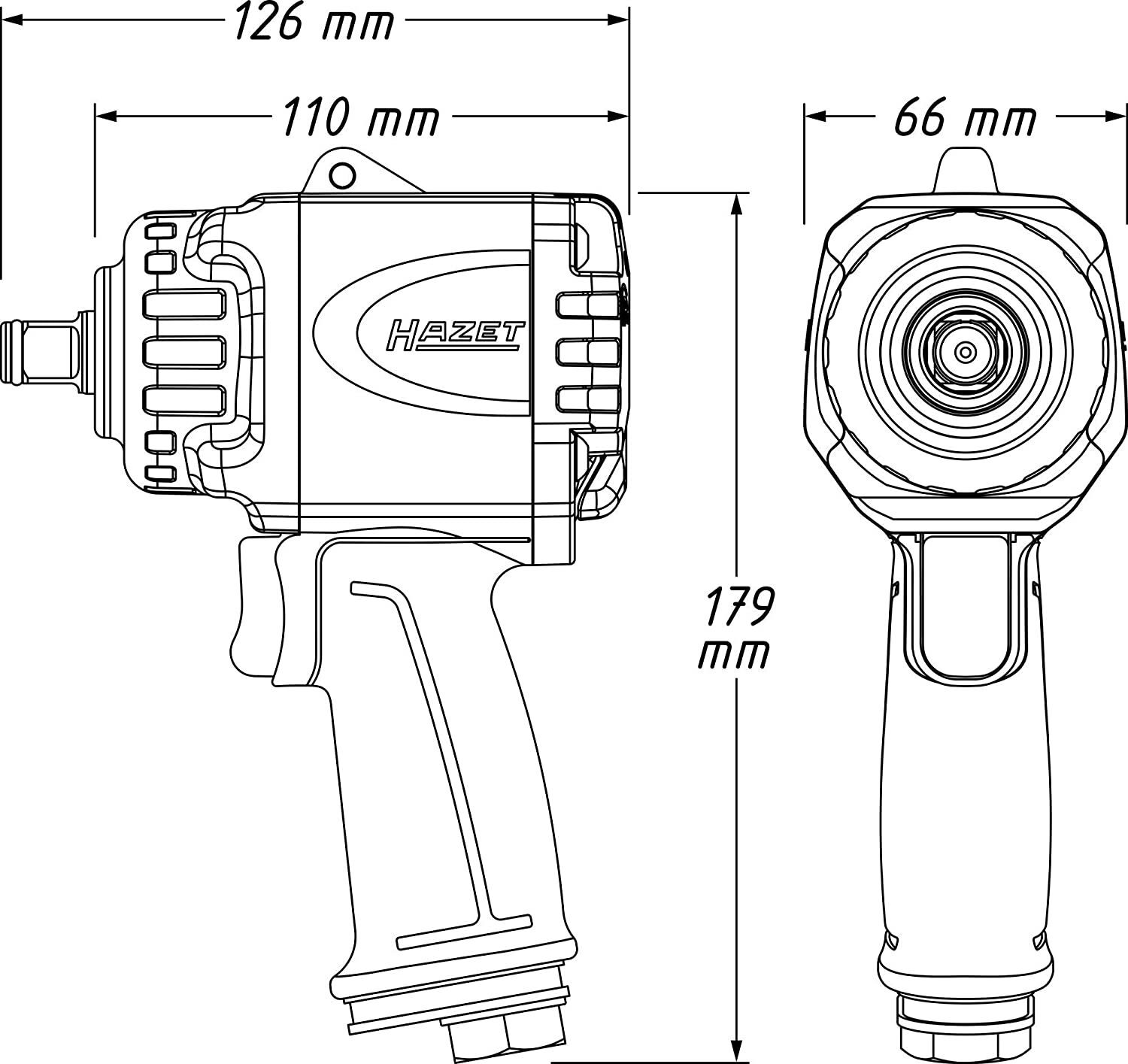 Mini clé à chocs HAZET 9012MTT | Max. couple de desserrage 1600 Nm, entraînement virtuel 12,5 mm (1/2 pouce) | extra court et léger – couple de déclenchement maximal extrêmement élevé grâce à la nouvelle technologie Twin Turbo
