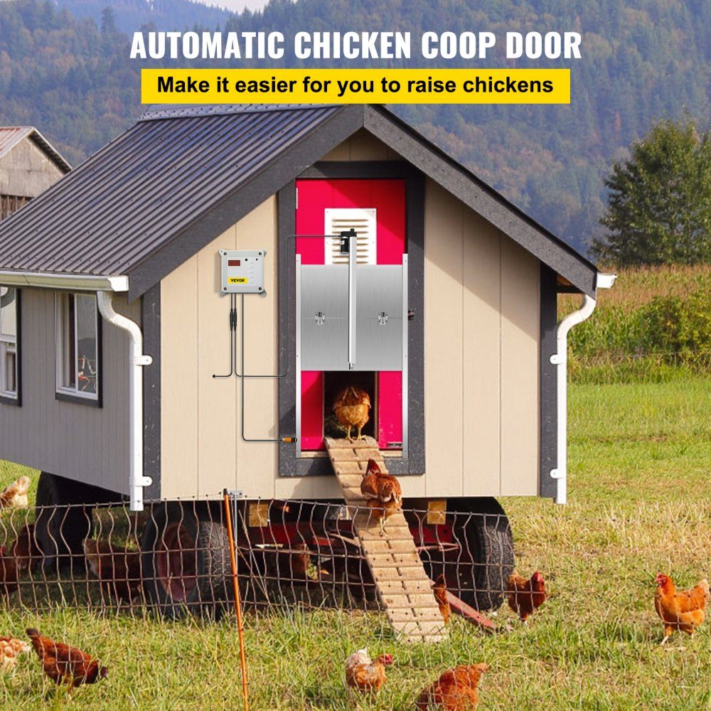 Automatische Hühnerklappe, Aluminiumlegierung/ABS, Hühnertür mit Schieber, 66 W, Hühnertorwächter, 30 x 30 cm, Türöffner mit Lichtsensor, Zeitsteuerung, ideal für den Außen-/Innengebrauch von Hühnerställen