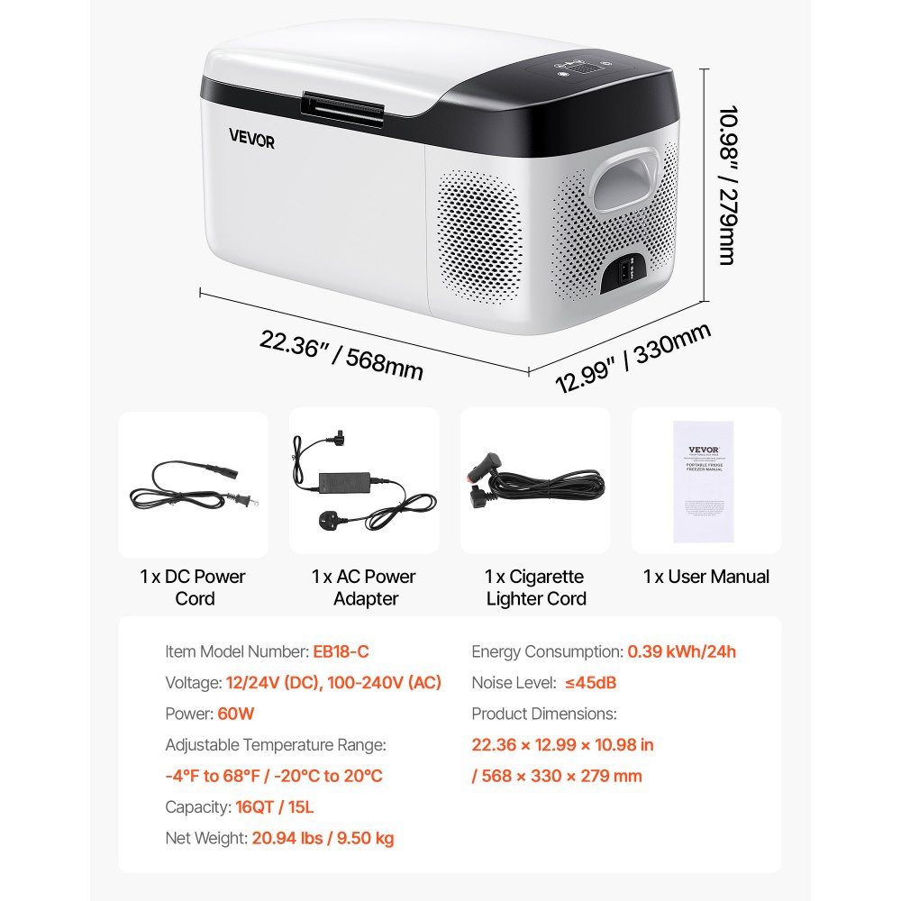 Lodówka kompresorowa 15 l, 12/24 V DC, elektryczna zamrażarka, sterowanie z aplikacji, 100–240 V AC, lodówka samochodowa na kemping, ciężarówka podróżna, wędkarstwo, 60 W, przenośna lodówka termoelektryczna