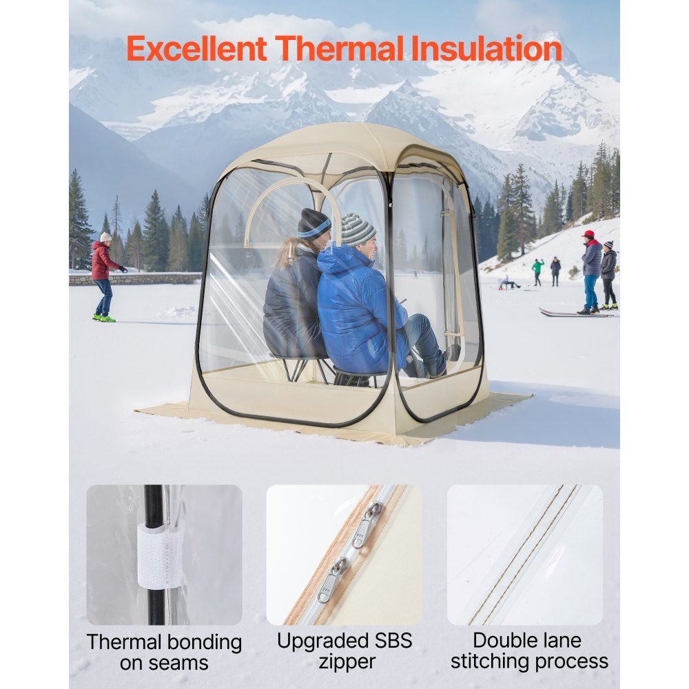 Tente transparente 127 x 127 x 170 cm Tente pop-up pour 1 à 2 personnes Tente de sport avec tapis de sol et couverture supérieure Tente à bulles extérieure Abri de camping pour événements Pêche Acclamations