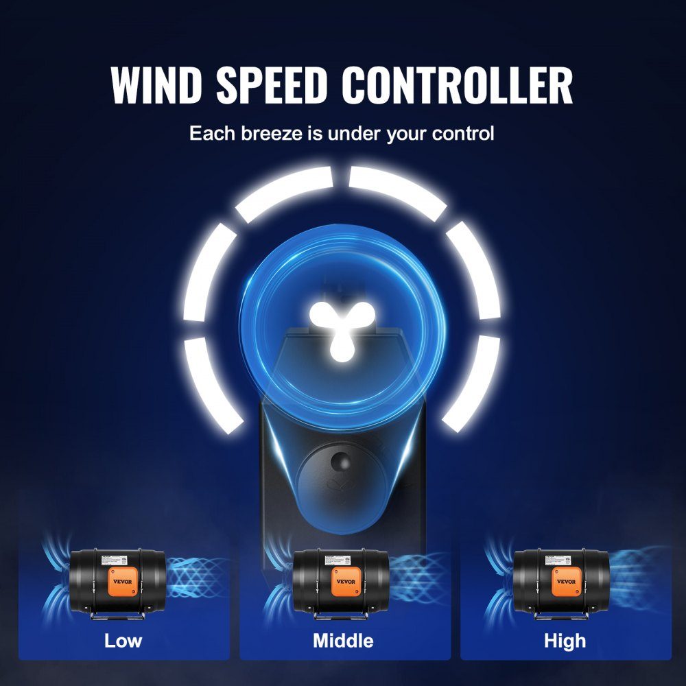 Inline-Kanalventilator, 203,2 mm, Rauchabzug, Inline-Kanalventilator mit variablem Geschwindigkeitsregler, leiser Abluftventilator mit Wechselstrommotor für Kühlverstärker, Wachstumszelte, Hydrokulturen