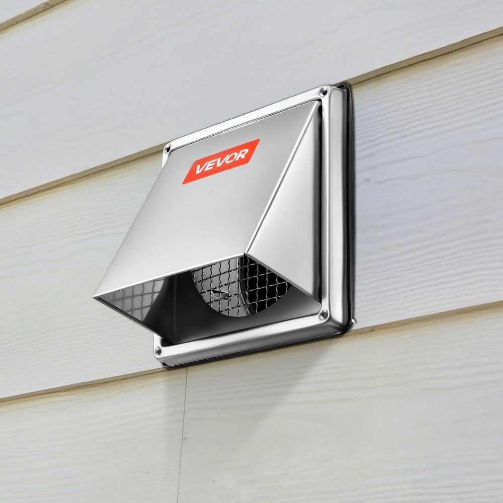 Ventilation grille made of stainless steel, 162x162x121mm, exhaust hood, weather protection grille, weather protection hood, exhaust grille with integrated protective grille, for home, bathroom, garage, kitchen, basement (silver)