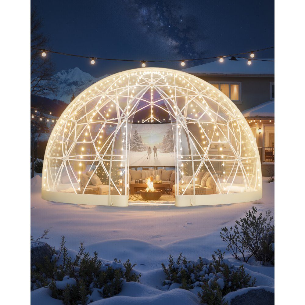 Tente à bulles transparente dôme de jardin 15' x 9' pour 10-14 personnes Serre à dôme géodésique avec fenêtre Tente en PVC pour cour, patio, camping, fête, mariage