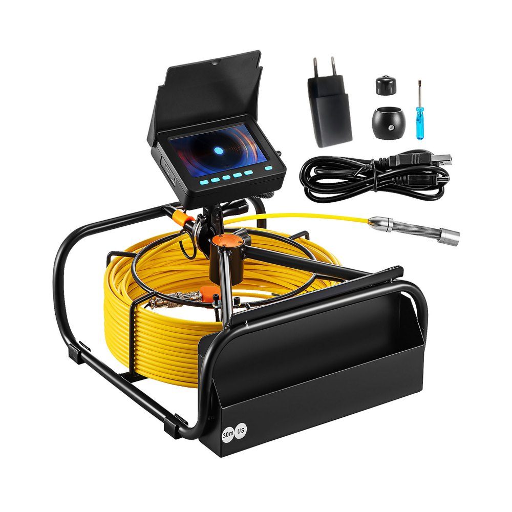 Sewer Camera, 98ft/30m 4.3" Drain Inspection Camera with Lighting - 6 Adjustable LEDs, 16GB Card, 3x Zoom and 8500mAh High Capacity Battery, IP68 Waterproof Plumbing Camera for Sewer Pipes