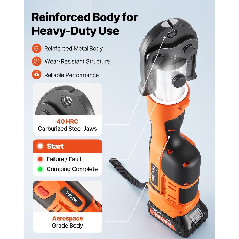 18V battery pressing tongs set, 32kN pressing machine incl. 3 pressing jaws V15 V22 V28 & 180° rotating head, electric pressing tool with 4.0 Ah batteries for stainless steel pipes up to 54mm, 40 HRC for high performance