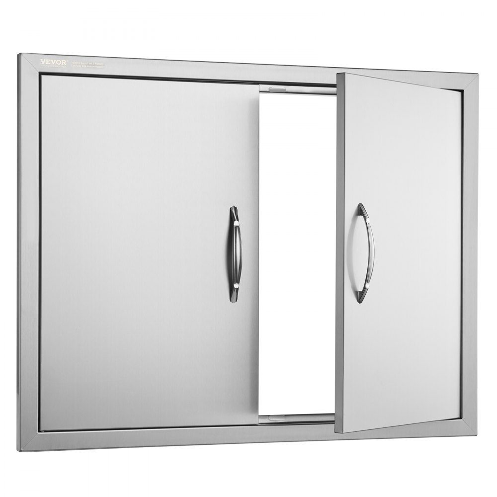 Porte d'accès au gril 787x609mm Double porte de cuisine extérieure encastrée en acier inoxydable Porte verticale à double paroi avec poignées et crochets pour Grill Island Grill Station Armoire extérieure