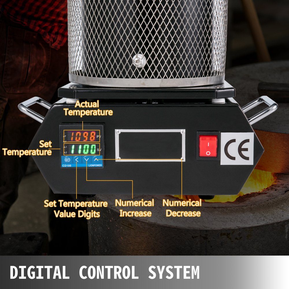Gold Melting Furnace 1350W 1150℃ Maximum Temperature Digital Electric Melting Furnace 3kg Ceramic Crucible for Casting and Refining Precious Metals Processing Gold Silver Aluminum