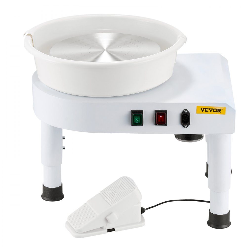 Pottery Wheel Pottery Molding Machine 28cm Ceramic Disc Molding Machine with Adjustable Pedal and Removable Basin Complete Ceramic Disc Set for Work Art Craft DIY White