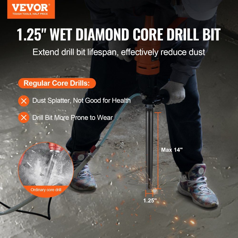 Diamond Drill Bit Core Drill, 32mm Wet Diamond Core Drill, 355mm Drilling Depth Concrete Core Drill, 5/8"-11 Female Thread, Laser Welding, Diamond Wet Drill for Concrete Bricks and Blocks, Black