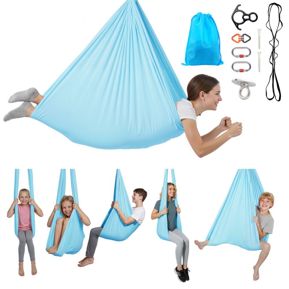 Aerial Yoga Hammock, Maximum Load 300lbs, Yoga Swing with Nylon Fabric, Daisy Rope and PE Zipper Bag, Gymnastics Swings, Dual Function, Anti-Gravity Exercises, Blue